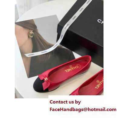 Chanel Lambskin  &  Patent Calfskin Black/RED Ballerinas G39999 2023